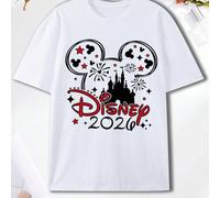 T-shirt partenaire Mickey Minnie feu d'artifice du château 2026, t-shirt d'été à manches courtes, confortable et respirant, t-shirt basique, adapté au look quotidien des couples L,M,S,XL,XS,XXLLettres