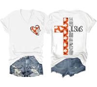 T-shirt patriotique chrétien d'Halloween « She Loves Jesus and Loves America too » pour femme, Blanc-V, XL