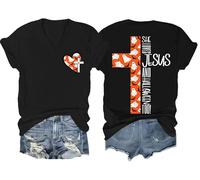 T-shirt patriotique chrétien d'Halloween « She Loves Jesus and Loves America too » pour femme, Noir-V., XL