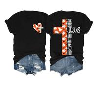 T-shirt patriotique chrétien d'Halloween « She Loves Jesus and Loves America too » pour femme, Noir , XXL