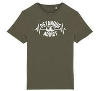 T Shirt PÉtanque Addict - pour Homme - Imprimé en France - Coton 100% Bio - Cadeau Anniversaire Pétanque Original Rigolo (Kaki, XL)