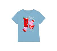 T-shirt peppa and george Noel coton lettre père noël bleu ciel 5/6A