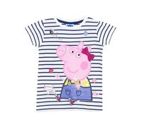 T-shirt - PEPPA PIG - Fille - Manches courtes - 100% Coton - Rayé bleu marine et blanc 7-8 ans