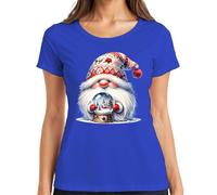 T-shirt Père Noël mignon avec boule à neige et chapeau festif nain pour femme, bleu, XL
