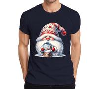 T-shirt Père Noël mignon avec boule à neige et chapeau festif nain pour homme, bleu marine, S