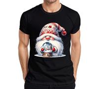 T-shirt Père Noël mignon avec boule à neige et chapeau festif nain pour homme, Noir , XL