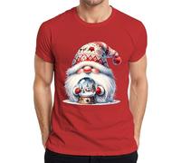 T-shirt Père Noël mignon avec boule à neige et chapeau festif nain pour homme, rouge, 3XL