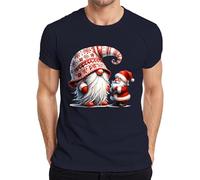 T-shirt Père Noël mignon avec chapeau créatif décoration de Noël nain pour homme, bleu marine, 3XL