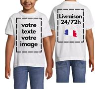 T-Shirt Personnalisé Enfant Recto / Verso Blanc Garçon / Fille - 100% Coton - Ajoutez votre Texte et/ou Logo - Personnalisation Rapide - 2 ans à 12 ans (FR/ES, Âge, 6 ans, Taille normale, Blanc)