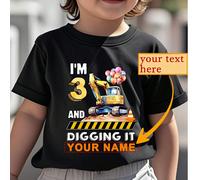 T-shirt personnalisé "J'ai 3 ans et j'en creuse" avec design d'excavatrice pour anniversaire, impression graphique mode, tenue active à manches courtes pour garçon en bas âge, livraison rapide 6Y,7Y,4