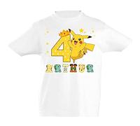 T-Shirt personnalisé pour Enfants pour Les Fans de Pokémon avec des Lettres en Forme de Personnage, Anniversaire ou Texte avec numéro T-Shirt prénom et âge imprimé T-Shirt personnalisé
