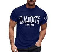T-shirt personnalisé pour homme à col rond en coton à manches courtes coupe décontractée doux et respirant pour la fête des pères T-shirts d'été en coton léger et respirant Thème famille, noir foncé