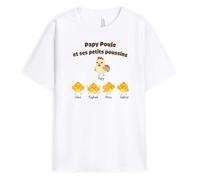 T-Shirt Personnalisé Prénom - Papy Poule, Papa Poule Et Ses Enfants - Cadeau Papa, Cadeau Papi, Cadeau Noel, T Shirt Papi, Tshirt Papa, Tee Shirt Papa, Tshirt Fete des Peres