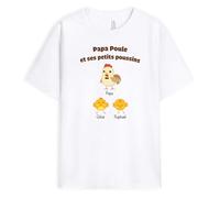 T-Shirt Personnalisé Prénom - Papy Poule, Papa Poule Et Ses Enfants - Cadeau Papa, Cadeau Papi, Cadeau Noel, T Shirt Papi, Tshirt Papa, Tee Shirt Papa, Tshirt Fete des Peres