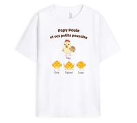 T-Shirt Personnalisé Prénom - Papy Poule, Papa Poule Et Ses Enfants - Cadeau Papa, Cadeau Papi, Cadeau Noel, T Shirt Papi, Tshirt Papa, Tee Shirt Papa, Tshirt Fete des Peres
