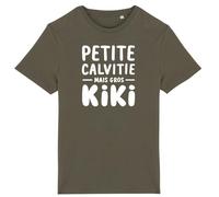 T Shirt Petite calvitie, Gros Kiki - pour Homme - Imprimé en France - Coton 100% Bio - Cadeau Anniversaire Chauve Humour Original Rigolo (Kaki, XL)