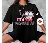T-shirt photo personnalisé "J'aime mon petit ami", personnalisez votre propre T-shirt personnalisé pour petite amie, cadeau en forme de cœur pour petite amie/épouse, cadeau de la Saint-Valentin, T-shi