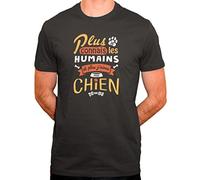 T-Shirt Plus Je connais Les Humains Plus J'aime Mon Chien - Tee Shirt Gris Homme (XL)