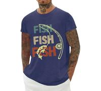 T-shirt poisson pour homme | T-shirts graphiques à manches courtes imprimées avec lettres amusantes - Hauts basiques réguliers vêtements d'été tendance, bleu lac, M