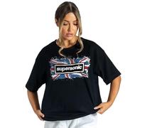 T-shirt pour adulte Supersonic Union Jack Oversize avec imprimé Union Jack et texte « Supersonic » - T-shirt ample unisexe de concert, Noir , XXL