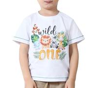 T-shirt pour bébé garçon 1er anniversaire - Accessoires de fête d'anniversaire animaux de la forêt à manches courtes, Blanc B, 90 cm