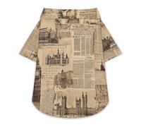T-Shirt pour Chien, Motif Vieux Journal, Collage de Londres, Doux et Respirant, Boutons d'été, vêtements Respirants pour Animaux de Compagnie, Usage Quotidien, Taille XS