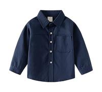 T-shirt pour enfant - Couleur unie - Col montant - Manches longues - Tenue quotidienne de gentleman - École - Mariage - Jungle, bleu, 12-18 mois