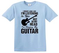 T-shirt pour enfant « I Might Look Like I'm Listening to You My Head I'm Playing », T-shirt bleu ciel imprimé noir, 7-8 ans