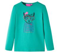 T-shirt pour Enfants à Manches Longues Vêtement Imprimé Chat Vert Vif 104 vidaXL