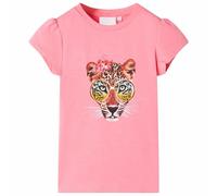 vidaXL T-Shirt pour Enfants Vêtement Tout-Petits Imprimé Tête de Léopard Rose Néon 140