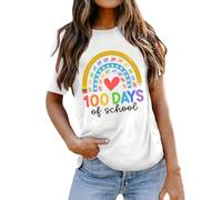 T-shirt pour enseignant 100e jour d'école avec inscription « Happy 100 Days of School » - T-shirt à manches courtes pour enseignant, Blanc., XL