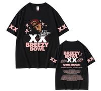 T-Shirt pour Fans Rappeur Ch-RIS Brown XX Tournée Concert T-Shirt en Coton pour Hommes Et Femmes Mode Hip Hop Pur Coton Décontracté Surdimensionné À Manches Courtes (Noir,M)