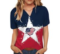 T-shirt pour femme 4 juillet avec drapeau américain, chemises patriotiques, hauts d'été, chemisiers amples légers, Rouge, Taille M