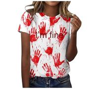 T-shirt pour femme à col rond à manches courtes Motif Halloween I Am Fine Handabdruck Design, Rose, XXL