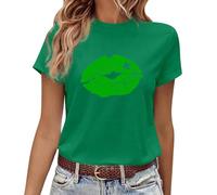 T-shirt pour femme à col rond et manches courtes pour la Saint Patrick, noir, vert, M
