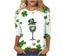 T-shirt pour femme à manches 3/4 - T-shirt surdimensionné pour la Saint-Patrick - T-shirt trèfle à col rond - T-shirt ample décontracté et basique, Q Vert kaki, XXL