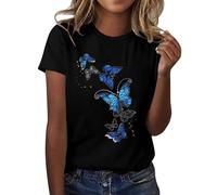 T-shirt pour femme à manches courtes d'été basique blanc à col rond en coton classique élégant avec imprimé Chemises mode confortable Tops originaux Haut décontracté respirant léger décontracté, Noir