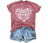 T-shirt pour femme avec adorable cœur « maman » en fleurs - Joli t-shirt graphique pour la fête des mères - Haut avec imprimé floral, Style_v01 Rose, XXL