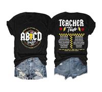 T-shirt pour femme avec alphabet ABCD et motif léopard - Haut amusant pour les éducatrices et les enseignantes - Idée cadeau pour la rentrée scolaire, Style_j01 Noir, XL