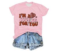 T-shirt pour femme avec citation d'amour humoristique - Haut à manches courtes de style rétro pour la Saint-Valentin - Joli t-shirt avec motif sucettes en forme de cœur, Style_g01 Rose, XL