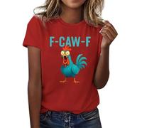 T-shirt pour femme avec coq amusant - Haut amusant avec inscription « F-CAW-F » - T-shirt graphique pour une apparence humoristique, Style_q08 Rouge, L