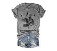 T-shirt pour femme avec corbeau dansant - T-shirt graphique avec imprimé de jeu de mots F-CAW-F dans un style sketch - Haut gothique amusant et artistique pour femme, Style E10 gris, 3XL