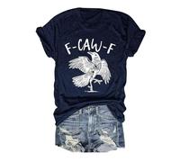 T-shirt pour femme avec corbeau dansant - T-shirt graphique avec imprimé de jeu de mots F-CAW-F de style sketch | Haut gothique amusant et artistique pour femme, Style E14 bleu marine, S
