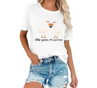 T-shirt pour femme avec cœur arc-en-ciel - Haut de déclaration avec inscription « Silly Goose, It's just Love » - Haut tendance pour les loisirs, l'été et les événements LGBTQ+, Style #b05 blanc, S