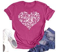 T-shirt pour femme avec cœur en nœuds de sensibilisation - T-shirt de déclaration pour soutenir la sensibilisation au cancer du sein - Haut avec message positif, Style_h01 Rose vif, L