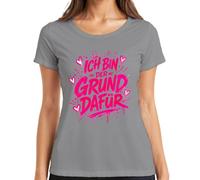 T-shirt pour femme avec cœurs roses « Ich bin der Grund dafür », gris, 3XL