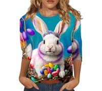 T-shirt pour femme avec design moderne à manches en sept points, imprimé tendance pour un style élégant, bleu, M