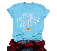T-shirt pour femme avec dicton d'automne chrétien - Haut amusant avec motif Are You Fall-O-Ween Jésus - T-shirt de foi pour l'automne, Style_b10 bleu, XL