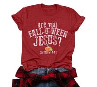 T-shirt pour femme avec dicton d'automne chrétien - Haut amusant avec motif Are You Fall-O-Ween Jésus - T-shirt de foi pour l'automne, Style_b09 rouge, M