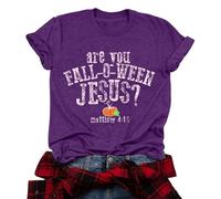 T-shirt pour femme avec dicton d'automne chrétien - Haut amusant avec motif Are You Fall-O-Ween Jésus - T-shirt de foi pour l'automne, Style_b08 Violet, L